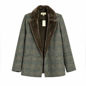 Melloday Plaid Faux Fur-Lined Jacket – Olive Green (Size XL)